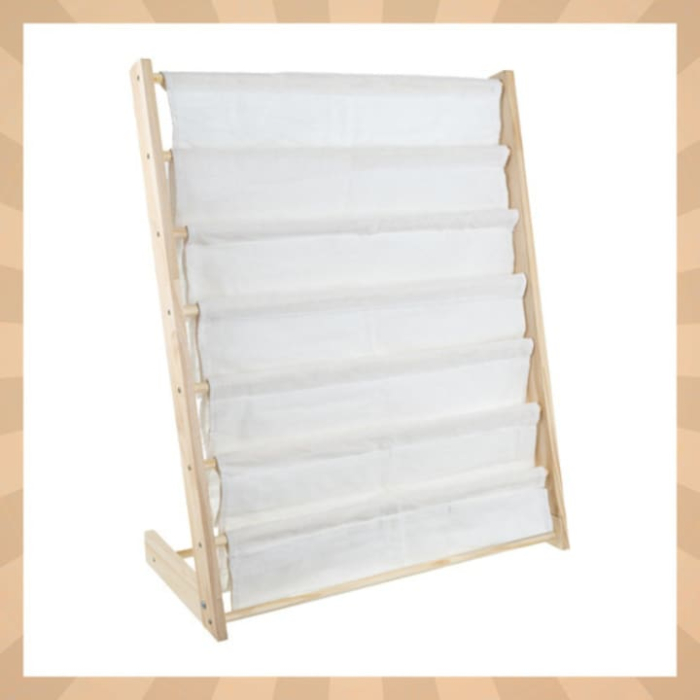 Biblioteca pentru copii, VarioShop®, cu 6 rafturi din material textil, structura din lemn natural, stabila si sigura, 79×62.5×30 cm, organizator pentru carti, reviste si jucarii, design Montessori [14]