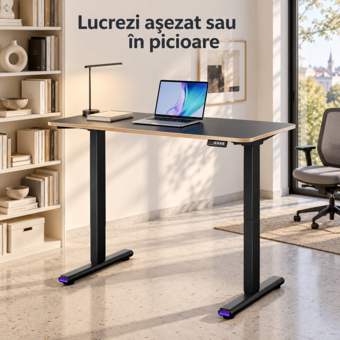 Birou electric reglabil VarioShop®, 2 pozitii memorabile, panou de control, inaltime 73-118 cm, sistem anticoliziune, blat dintr-o singura bucata 120 x 60 cm, negru [3]