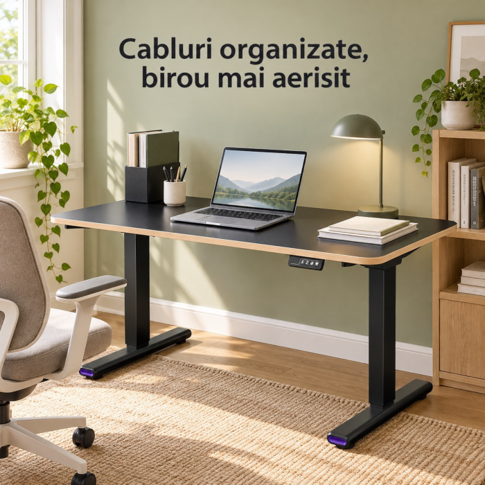 Birou electric reglabil VarioShop®, 2 pozitii memorabile, panou de control, inaltime 73-118 cm, sistem anticoliziune, blat dintr-o singura bucata 120 x 60 cm, negru [7]