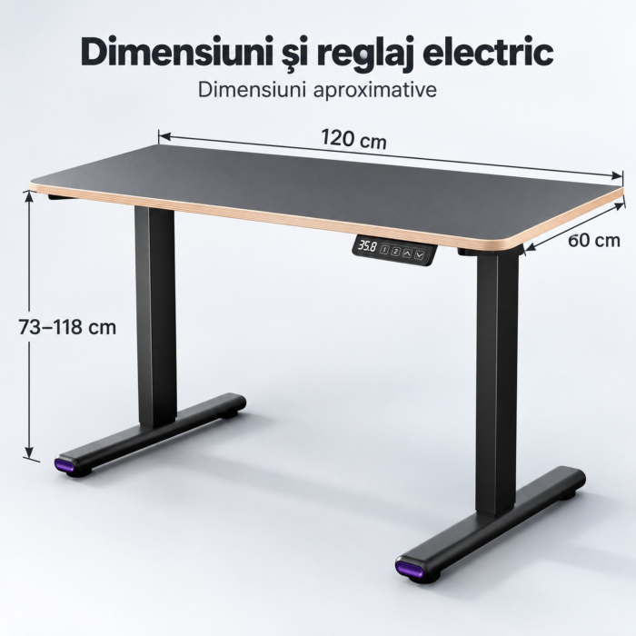 Birou electric reglabil VarioShop®, 2 pozitii memorabile, panou de control, inaltime 73-118 cm, sistem anticoliziune, blat dintr-o singura bucata 120 x 60 cm, negru [4]
