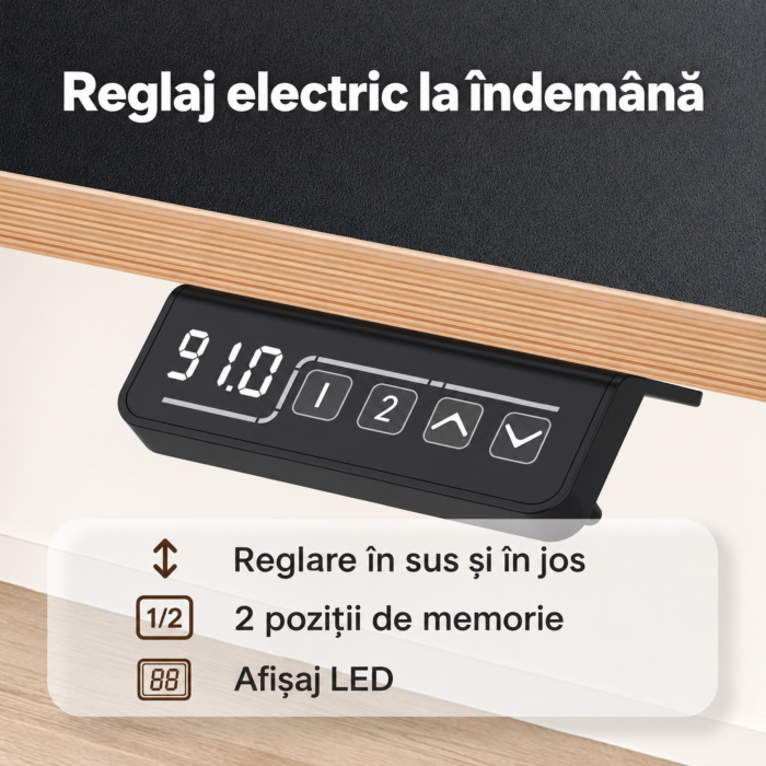 Birou electric reglabil VarioShop®, 2 pozitii memorabile, panou de control, inaltime 73-118 cm, sistem anticoliziune, blat dintr-o singura bucata 120 x 60 cm, negru [6]
