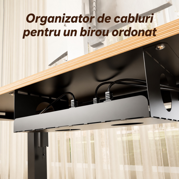 Birou electric reglabil VarioShop®, două motoare, 3 poziții memorabile, afișaj LED, înălțime 73–120 cm, sistem anticoliziune, blat din lemn 140 × 60 cm, negru [9]
