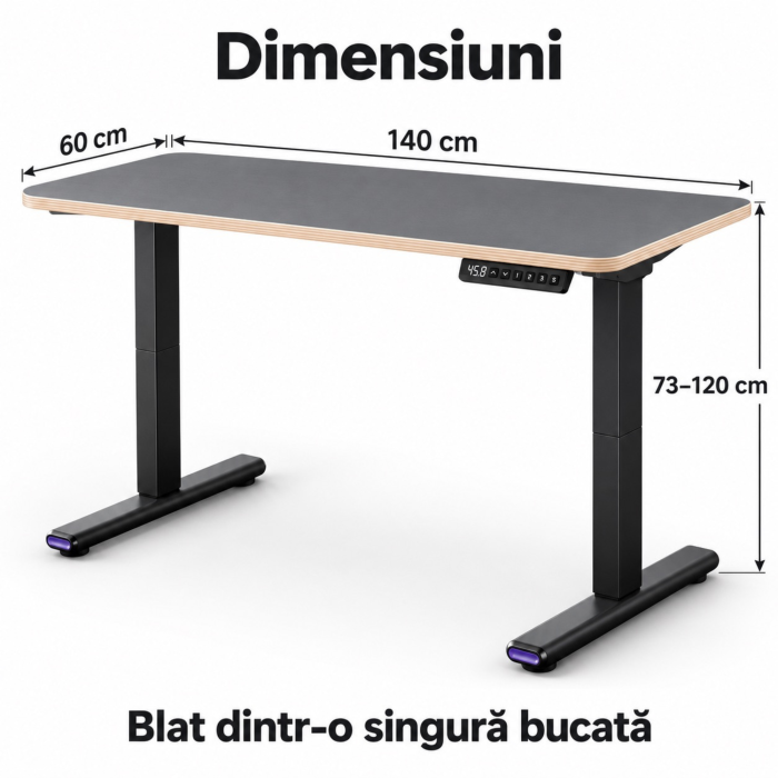 Birou electric reglabil VarioShop®, două motoare, 3 poziții memorabile, afișaj LED, înălțime 73–120 cm, sistem anticoliziune, blat din lemn 140 × 60 cm, negru [5]