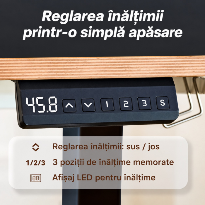 Birou electric reglabil VarioShop®, două motoare, 3 poziții memorabile, afișaj LED, înălțime 73–120 cm, sistem anticoliziune, blat din lemn 140 × 60 cm, negru [3]
