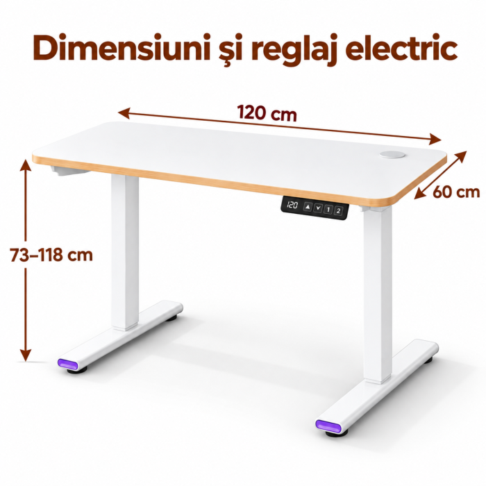 Birou electric reglabil VarioShop®, inaltime 73–118 cm, 2 pozitii de memorie, sistem anticoliziune, organizator cabluri, blat dintr-o singura bucata, 120x60 cm, alb [4]