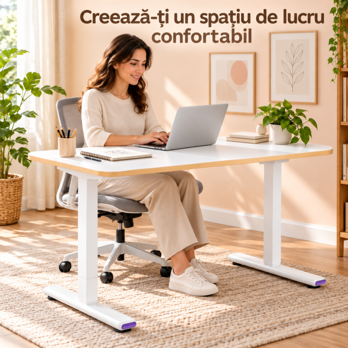 Birou electric reglabil VarioShop®, inaltime 73–118 cm, 2 pozitii de memorie, sistem anticoliziune, organizator cabluri, blat dintr-o singura bucata, 120x60 cm, alb [8]