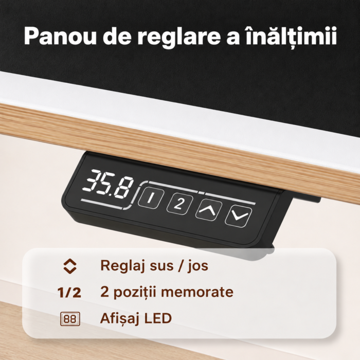 Birou electric reglabil VarioShop®, inaltime 73–118 cm, 2 pozitii de memorie, sistem anticoliziune, organizator cabluri, blat dintr-o singura bucata, 120x60 cm, alb [3]
