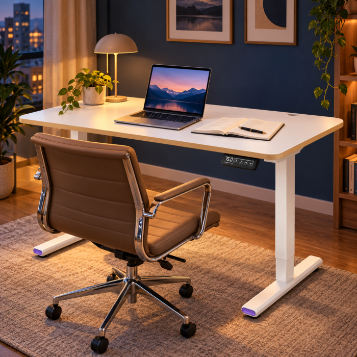 Birou electric reglabil VarioShop®, inaltime 73–118 cm, 2 pozitii de memorie, sistem anticoliziune, organizator cabluri, blat dintr-o singura bucata, 120x60 cm, alb [2]