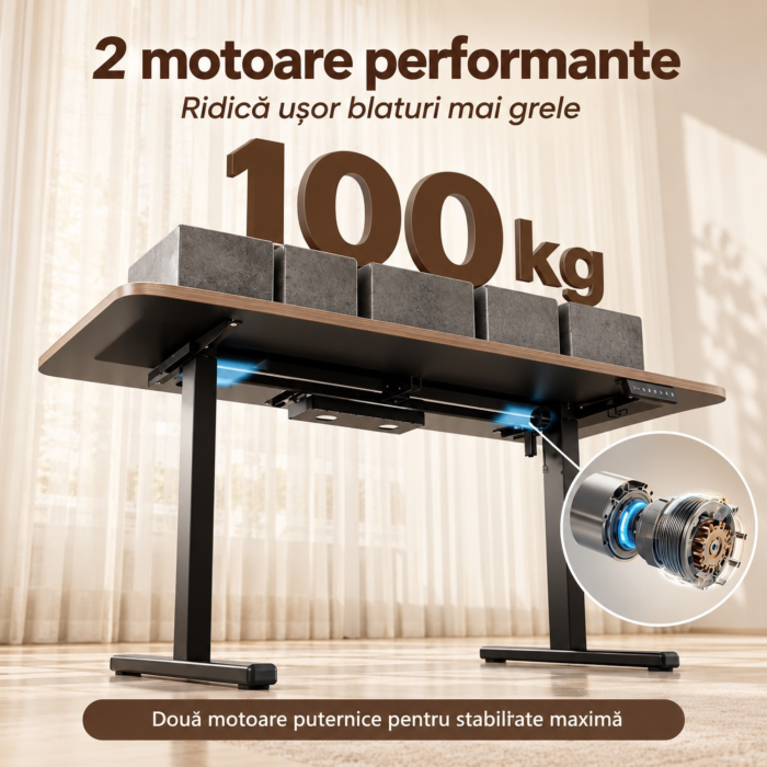 Birou electric reglabil VarioShop®, inaltime 73–120 cm, doua motoare, 3 pozitii memorabile, afisaj LED, sistem anticoliziune, blat dintr-o singura bucata, 120x60 cm, negru [7]