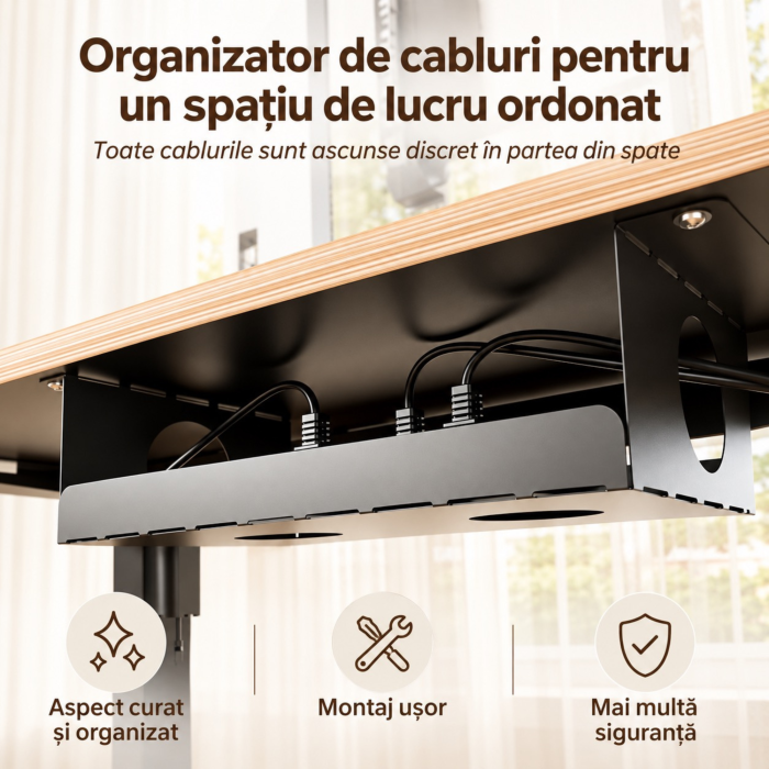 Birou electric reglabil VarioShop®, inaltime 73–120 cm, doua motoare, 3 pozitii memorabile, afisaj LED, sistem anticoliziune, blat dintr-o singura bucata, 120x60 cm, negru [8]