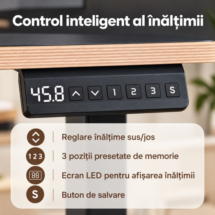 Birou electric reglabil VarioShop®, inaltime 73–120 cm, doua motoare, 3 pozitii memorabile, afisaj LED, sistem anticoliziune, blat dintr-o singura bucata, 120x60 cm, negru [4]