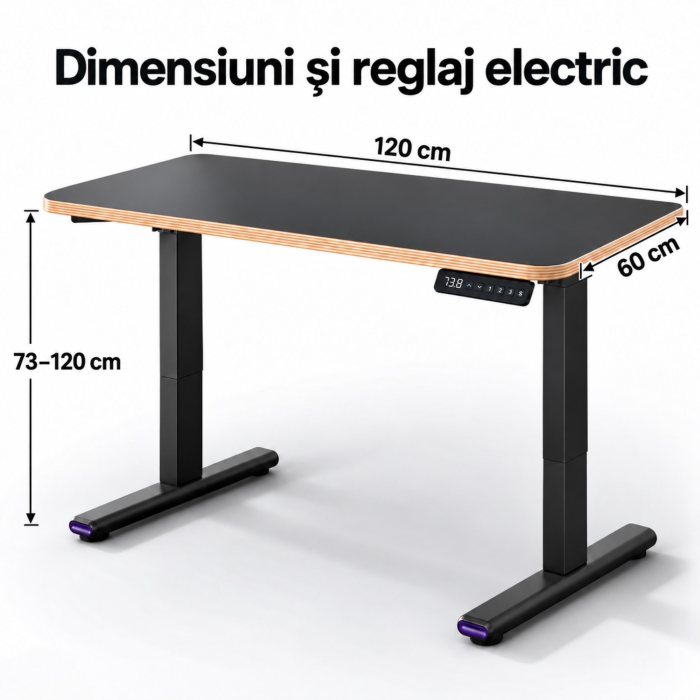 Birou electric reglabil VarioShop®, inaltime 73–120 cm, doua motoare, 3 pozitii memorabile, afisaj LED, sistem anticoliziune, blat dintr-o singura bucata, 120x60 cm, negru [5]