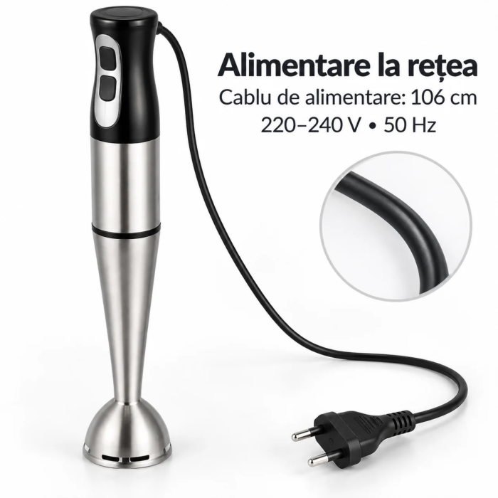 Blender de mana VarioShop®, tip mixer vertical, pentru smoothie-uri, supe, sosuri si piureuri, cu mod Turbo, lama din otel inoxidabil, 1200W, gri [4]