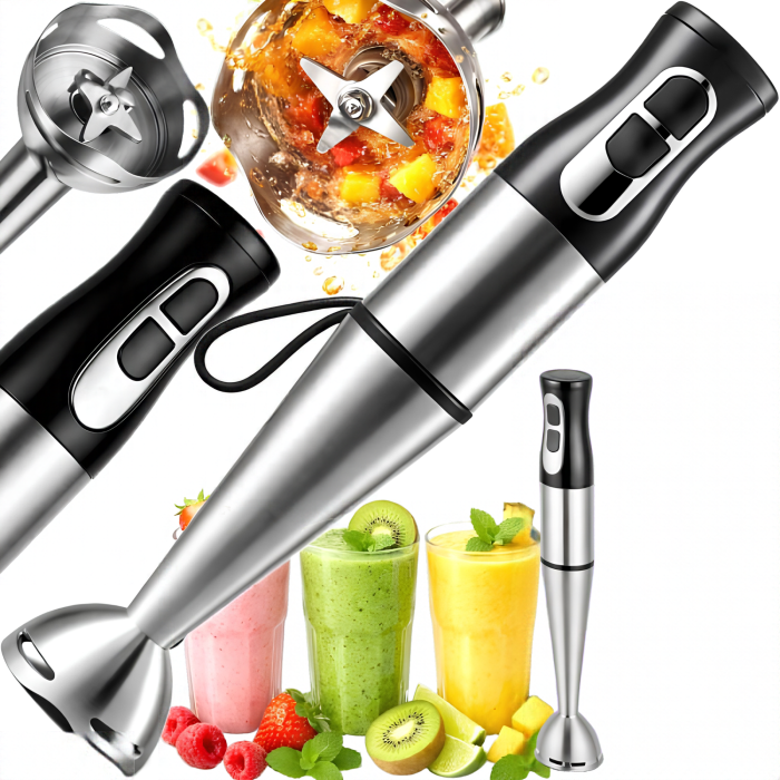 Blender de mana VarioShop®, tip mixer vertical, pentru smoothie-uri, supe, sosuri si piureuri, cu mod Turbo, lama din otel inoxidabil, 1200W, gri [6]