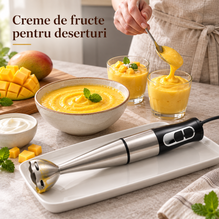 Blender de mana VarioShop®, tip mixer vertical, pentru smoothie-uri, supe, sosuri si piureuri, cu mod Turbo, lama din otel inoxidabil, 1200W, gri [8]