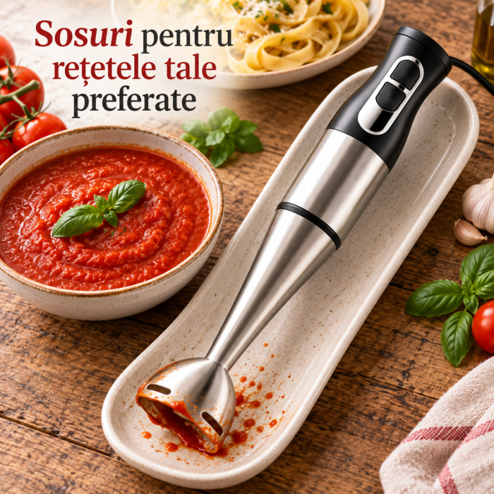 Blender de mana VarioShop®, tip mixer vertical, pentru smoothie-uri, supe, sosuri si piureuri, cu mod Turbo, lama din otel inoxidabil, 1200W, gri [7]