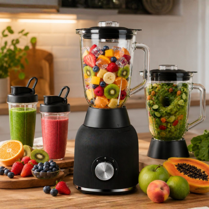 Blender multifunctional VarioShop® cu rasnita, 1200 W, cana din sticla 2 L, 2 pahare portabile, zdrobire gheata, viteza reglabila, functie Pulse, design compact, negru [2]