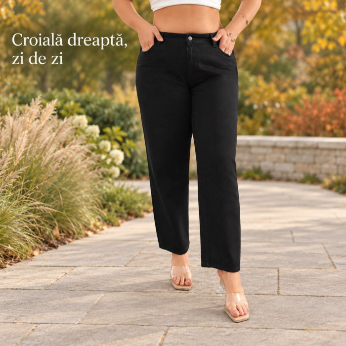 Blugi dama VarioShop®, croiala dreapta, talie inalta, buzunare fata si spate, nasture si fermoar, negru, marimea 3XL [6]