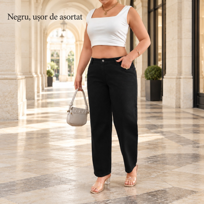 Blugi dama VarioShop®, croiala dreapta, talie inalta, buzunare fata si spate, nasture si fermoar, negru, marimea 3XL [8]