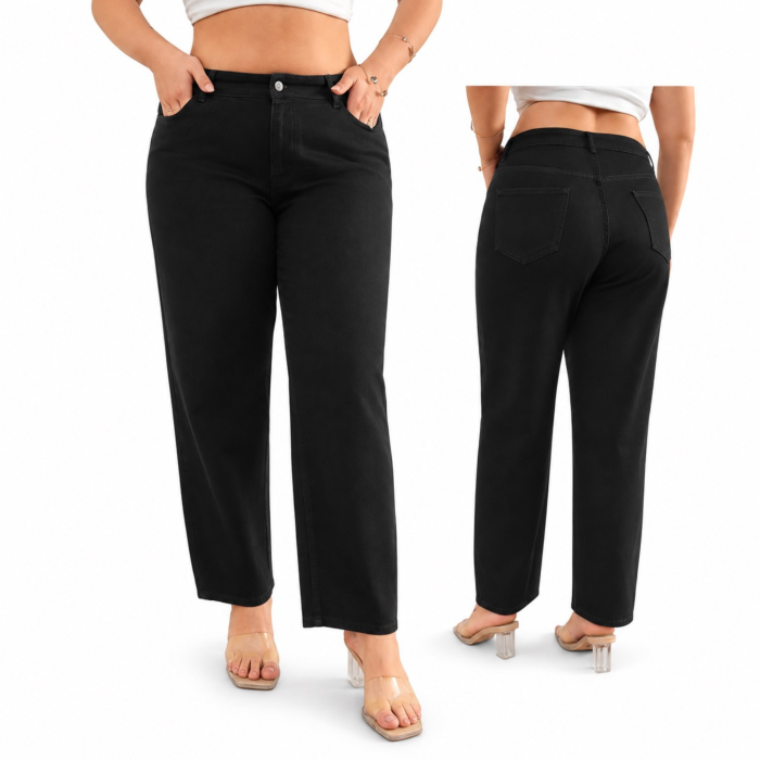 Blugi dama VarioShop®, croiala dreapta, talie inalta, buzunare fata si spate, nasture si fermoar, negru, marimea 3XL [2]