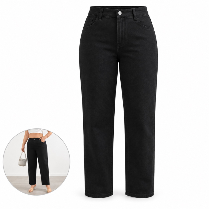 Blugi dama VarioShop®, croiala dreapta, talie inalta, buzunare fata si spate, nasture si fermoar, negru, marimea 3XL [10]