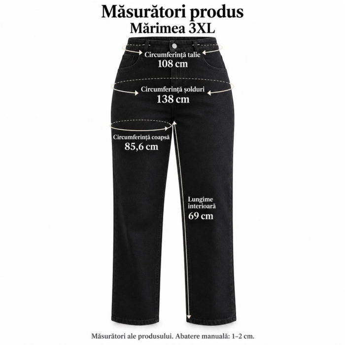 Blugi dama VarioShop®, croiala dreapta, talie inalta, buzunare fata si spate, nasture si fermoar, negru, marimea 3XL [4]