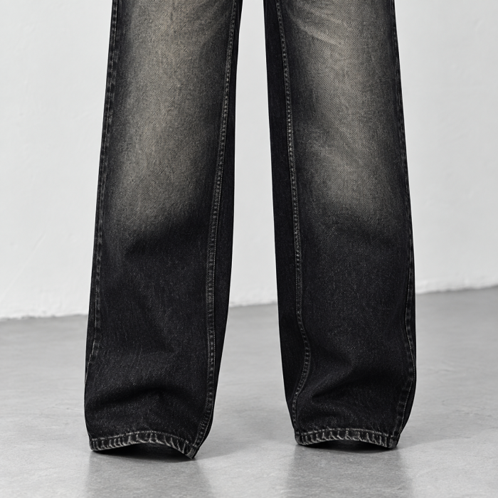 Blugi dama VarioShop®, croiala larga, denim 100% bumbac, efect prespalat, buzunare, nasture si fermoar, fara elasticitate, negru, marimea 36 [6]