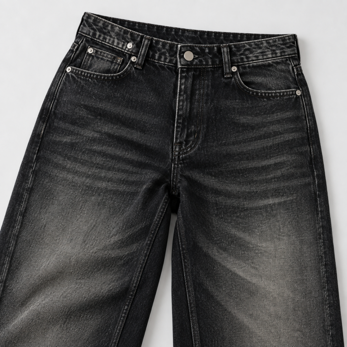 Blugi dama VarioShop®, croiala larga, denim 100% bumbac, efect prespalat, buzunare, nasture si fermoar, fara elasticitate, negru, marimea 36 [5]