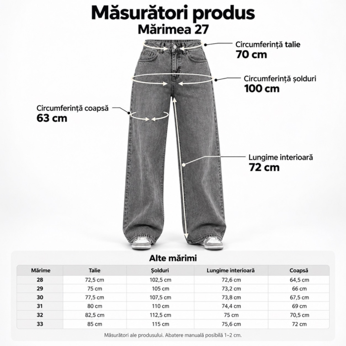 Blugi dama VarioShop®, croiala larga si lejera, talie inalta, 100% bumbac, efect prespalat, buzunare fata si spate, nasture si fermoar, marimea 27, gri [4]