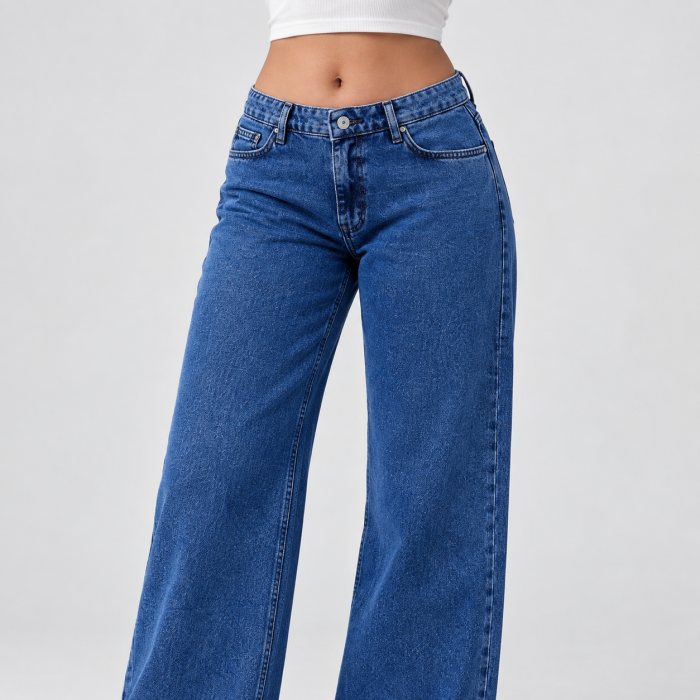Blugi dama VarioShop®, pentru tinute casual, croiala dreapta, regular fit, 5 buzunare, nasture si fermoar, denim 100% bumbac, albastru, marime 36 [3]