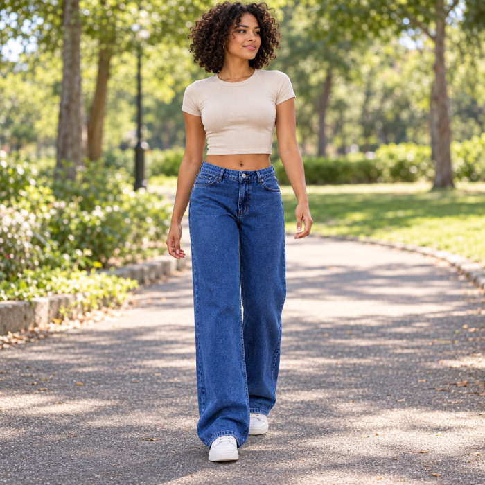 Blugi dama VarioShop®, pentru tinute casual, croiala dreapta, regular fit, 5 buzunare, nasture si fermoar, denim 100% bumbac, albastru, marime 36 [5]