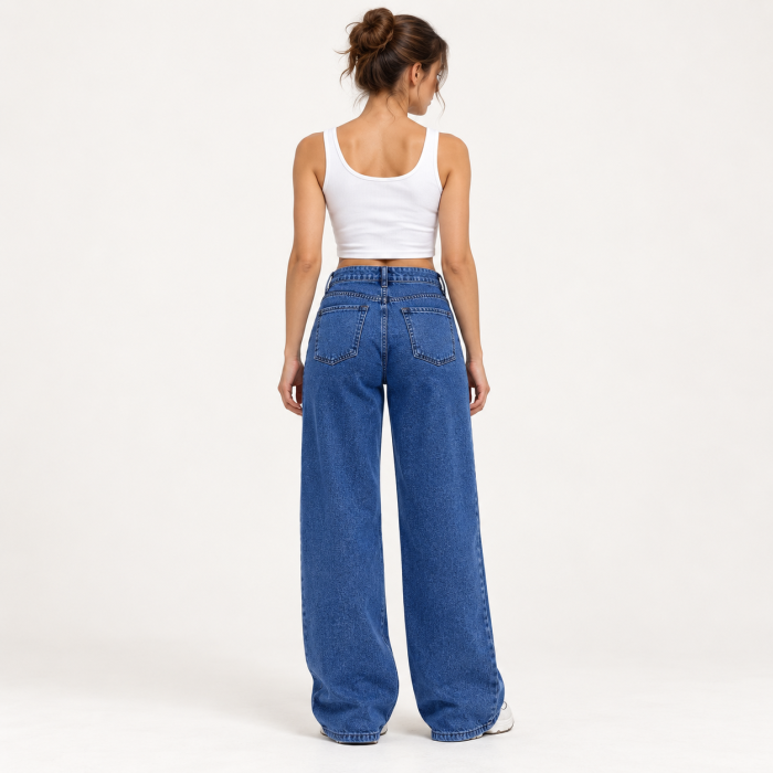 Blugi dama VarioShop®, pentru tinute casual, croiala dreapta, regular fit, 5 buzunare, nasture si fermoar, denim 100% bumbac, albastru, marime 36 [4]