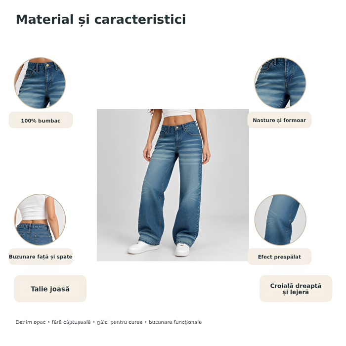 Blugi dama VarioShop®, pentru tinute casual, croiala dreapta, talie joasa, buzunare, denim 100% bumbac, efect prespalat, albastru, marime 34 [8]