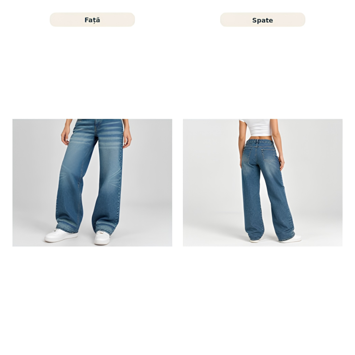 Blugi dama VarioShop®, pentru tinute casual, croiala dreapta, talie joasa, buzunare, denim 100% bumbac, efect prespalat, albastru, marime 34 [3]