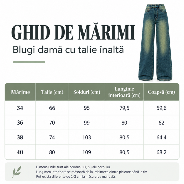 Blugi dama VarioShop®, talie inalta, croiala larga, 100% bumbac, efect prespalat, buzunare, nasture si fermoar, albastru cu tenta verzuie, marime 36 [7]