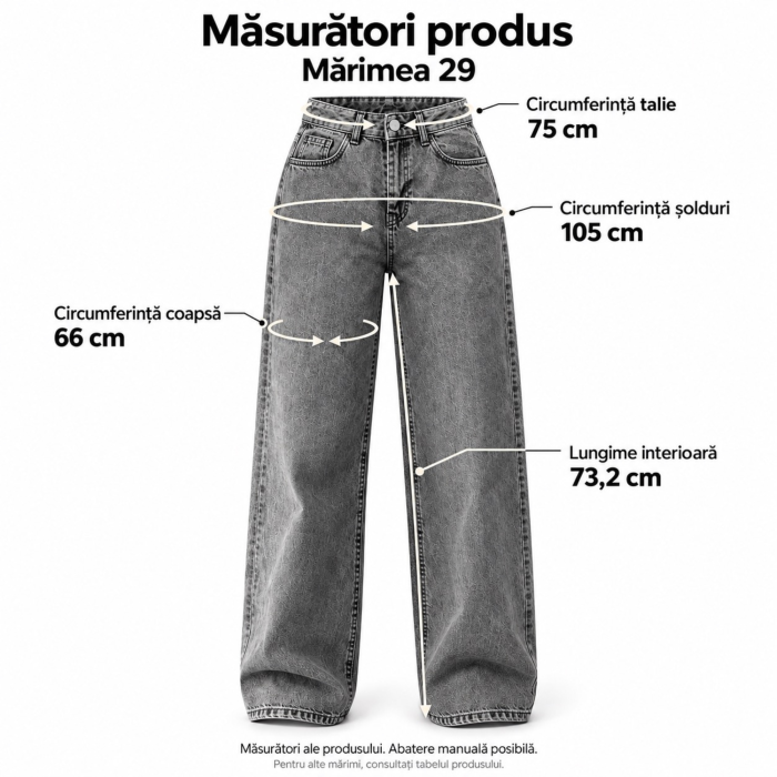 Blugi dama VarioShop®, talie inalta, croiala larga si lejera, aspect decolorat, buzunare fata si spate, nasture si fermoar, gri prespalat, marimea 29 [9]