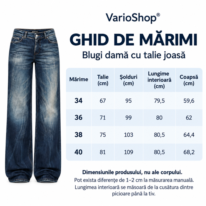 Blugi dama VarioShop®, talie joasa, regular fit, 100% bumbac, efect prespalat, buzunare, nasture si fermoar, marime 38, albastru inchis [7]