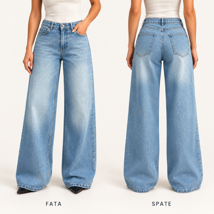 Blugi dama VarioShop®, talie medie, croiala larga, denim 100% bumbac, efect prespalat, 5 buzunare, albastru, marimea 34 [2]
