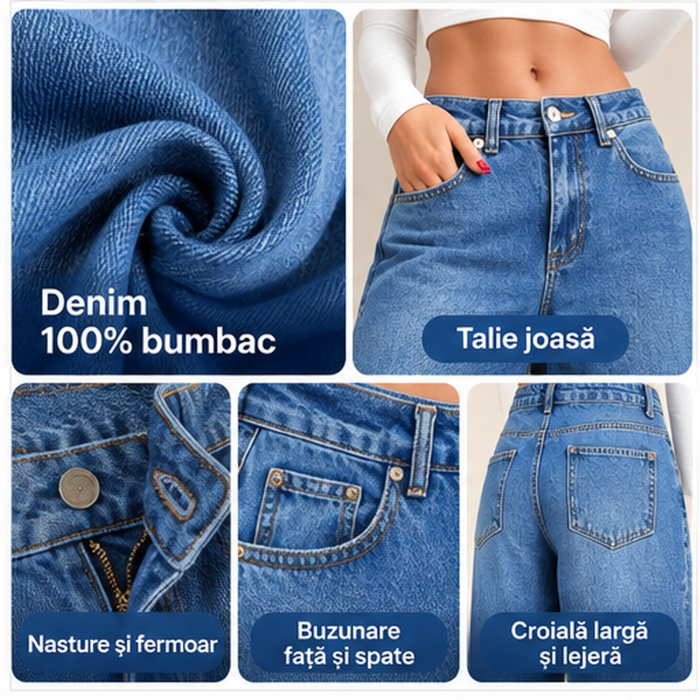 Blugi dama VarioShop®, talie joasa, croiala larga si lejera, denim 100% bumbac, albastru prespalat, marimea 36 [3]