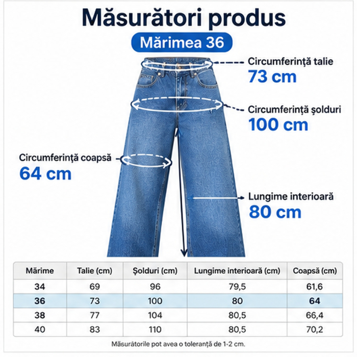 Blugi dama VarioShop®, talie joasa, croiala larga si lejera, denim 100% bumbac, albastru prespalat, marimea 36 [2]
