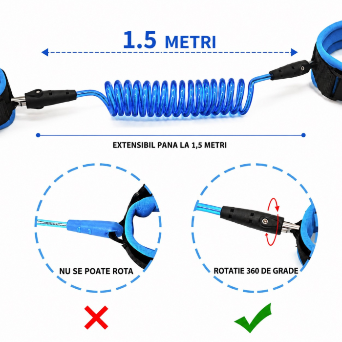 Bratara antipierdere copii VarioShop®, pentru plimbari, excursii si zone aglomerate, reglabila, 150 cm, albastru [6]