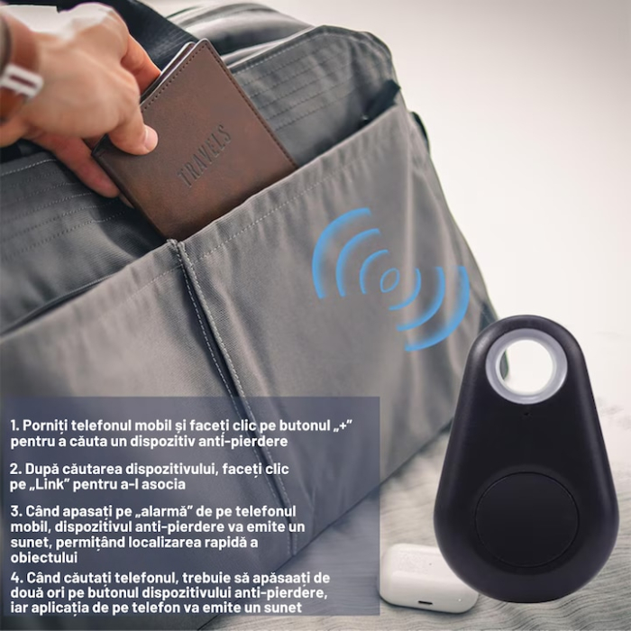 Breloc anti-pierdere cu Bluetooth pentru chei VarioShop®, localizator obiecte, declansator foto, alarma anti-pierdere, compatibil Android & iOS, aplicatie iSearching, Alb [4]