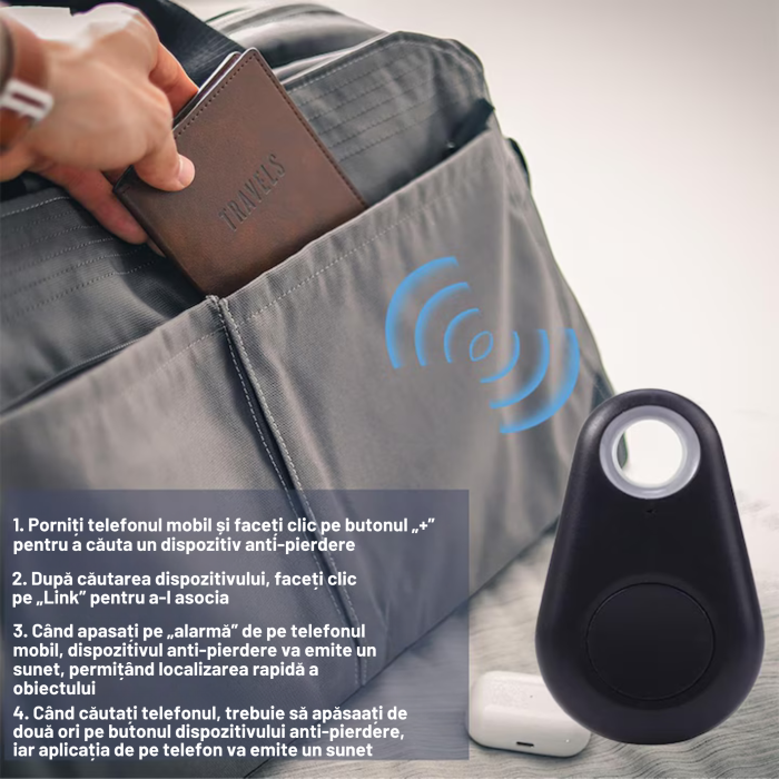 Breloc anti-pierdere cu Bluetooth pentru chei VarioShop®, localizator obiecte, declansator foto, alarma anti-pierdere, compatibil Android & iOS, aplicatie iSearching, Negru [2]