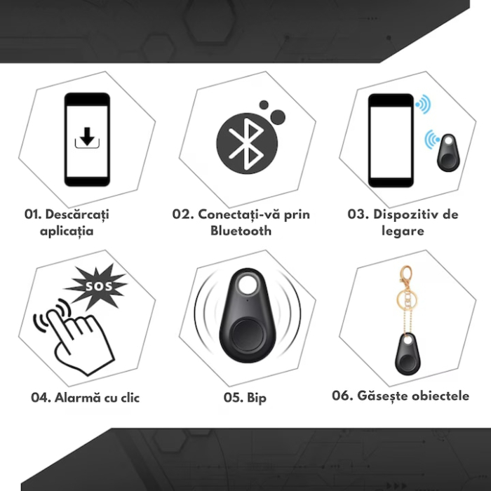 Breloc anti-pierdere cu Bluetooth pentru chei VarioShop®, localizator obiecte, declansator foto, alarma anti-pierdere, compatibil Android & iOS, aplicatie iSearching, Alb [3]