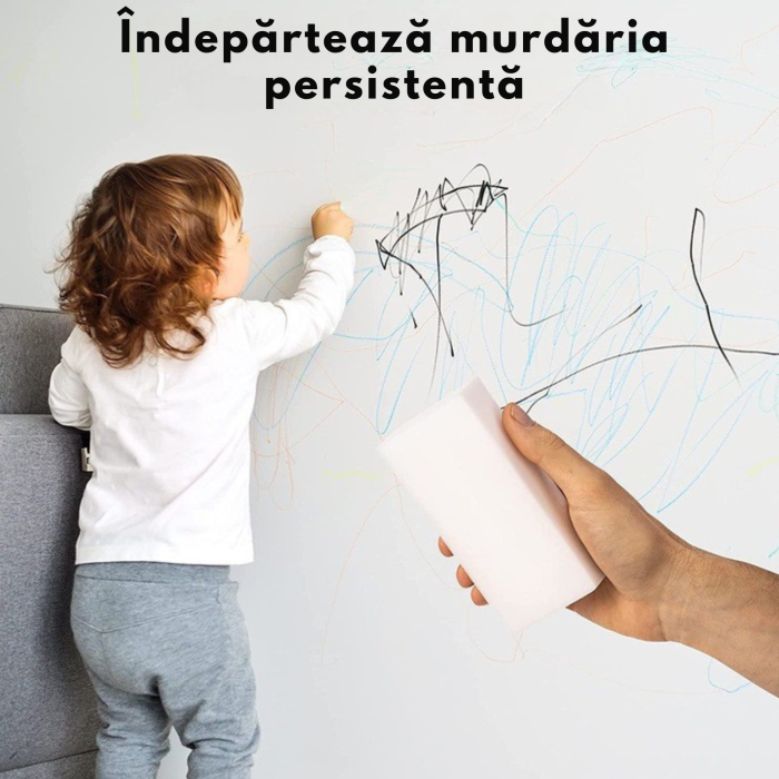 Burete magic VarioShop®, pentru curatarea murdariei fara detergenti, eficienta ridicata, utilizare versatila, diverse suprafete, din melamina, 10 x 7 cm, Alb [4]