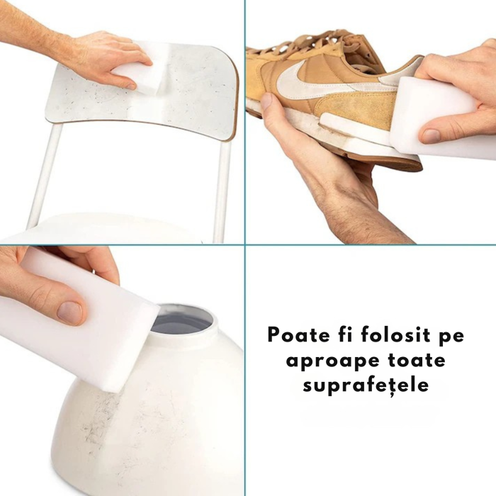 Burete magic VarioShop®, pentru curatarea murdariei fara detergenti, eficienta ridicata, utilizare versatila, diverse suprafete, din melamina, 10 x 7 cm, Alb [2]