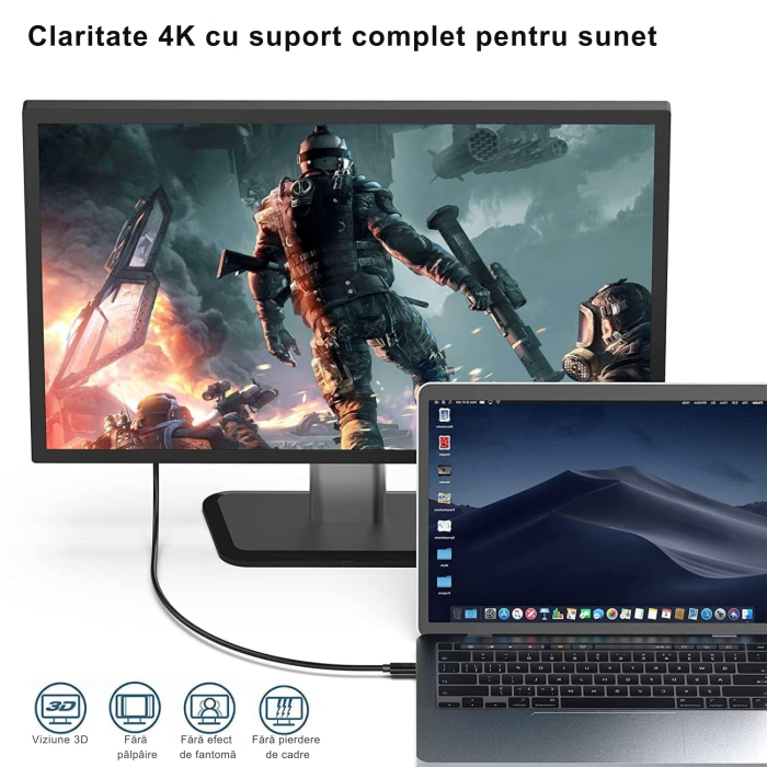 Cablu adaptor USB Type-C la DisplayPort 1.4 VarioShop®, performanta Ultra-HD, rezolutie 8K 60Hz, 4K 144Hz, 1.8m, Negru [6]