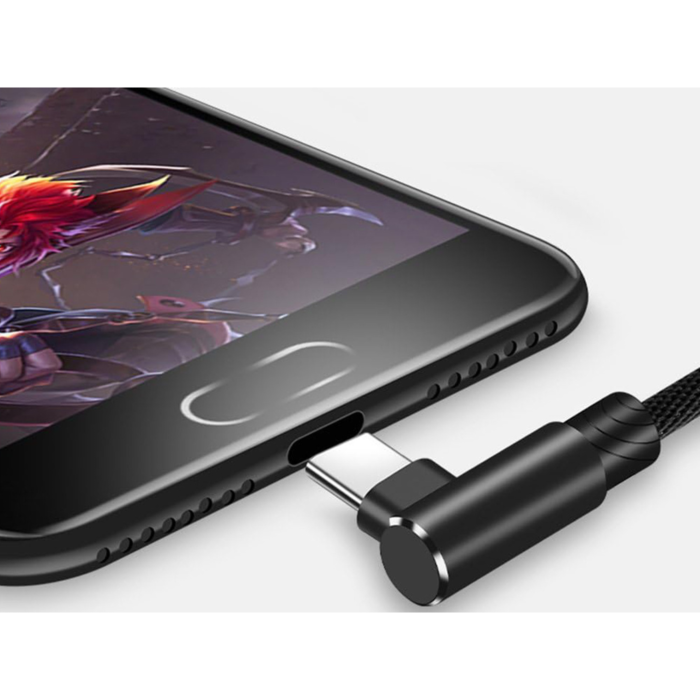 Cablu alimentare si date VarioShop® incarcare rapida, design ergonomic, compatibilitate extinsa, USB la USB Type-C, unghiular 90 °, Negru [2]