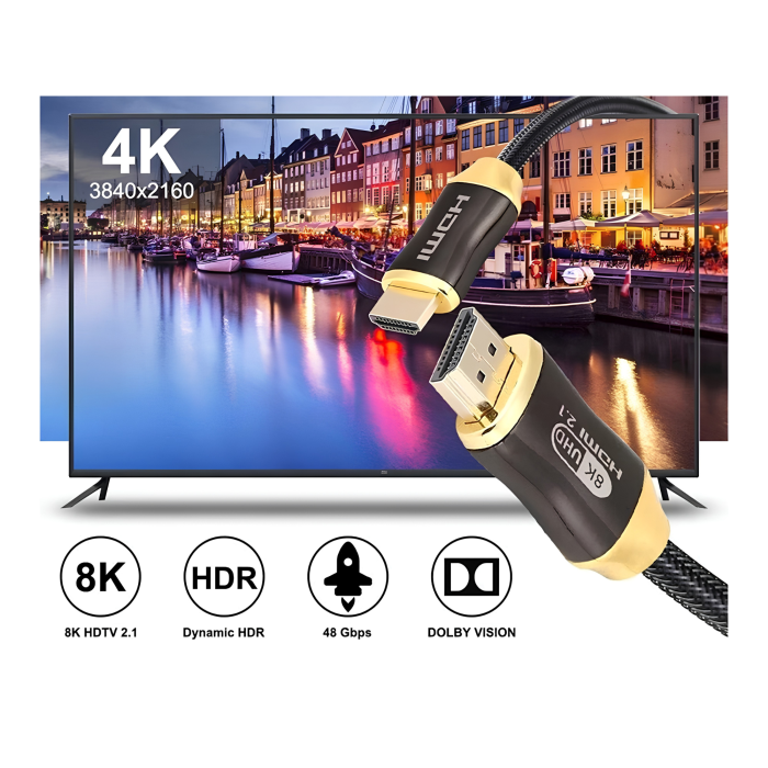 Cablu HDMI 2.1 VarioShop®, 48Gbps 8K 60Hz, 4K 120Hz, compatibilitate universala, plug-and-play, pentru monitor, proiector, televizor, laptop, lungime 2 m, Negru [4]