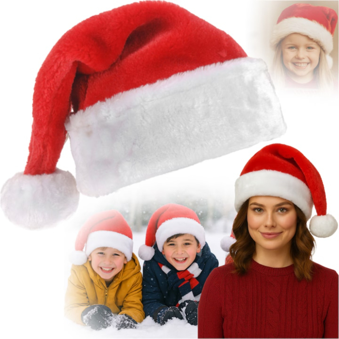 Caciula de Mos Craciun din plus VarioShop®, marime universala, rosu cu alb, pompom pufos, accesoriu festiv pentru sarbatori [3]